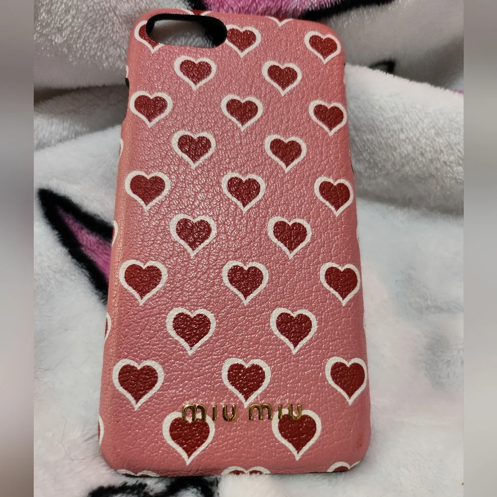 0012. Miu Miu Pink Heart-Patterned iPhone Case X XS